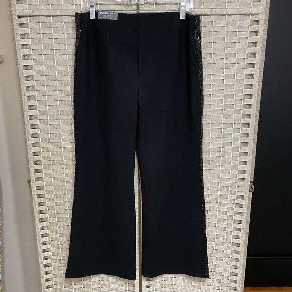 Chico's Juliet Wide Leg Sequin Front Pant Size 1P US 8 Petite Black Slimming NEW - Picture 2 of 10